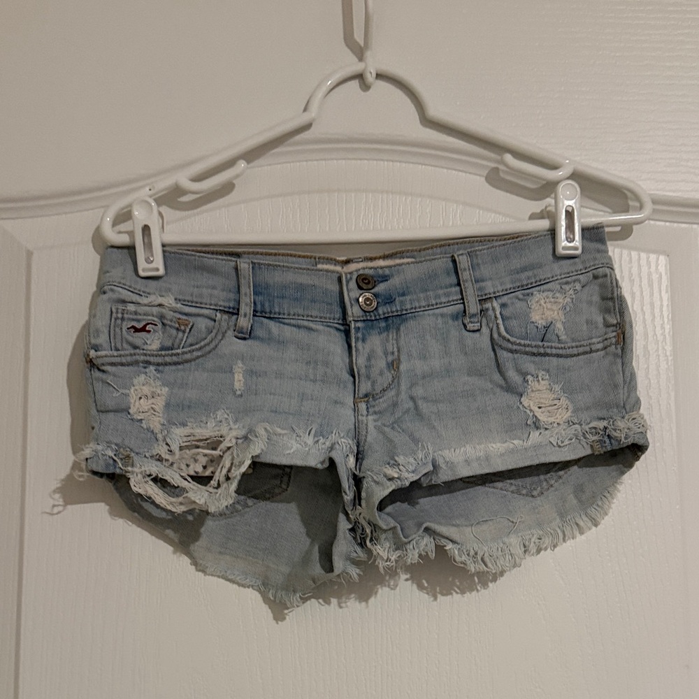 Hollister Women's Faded Blue Ripped Jean Shorts